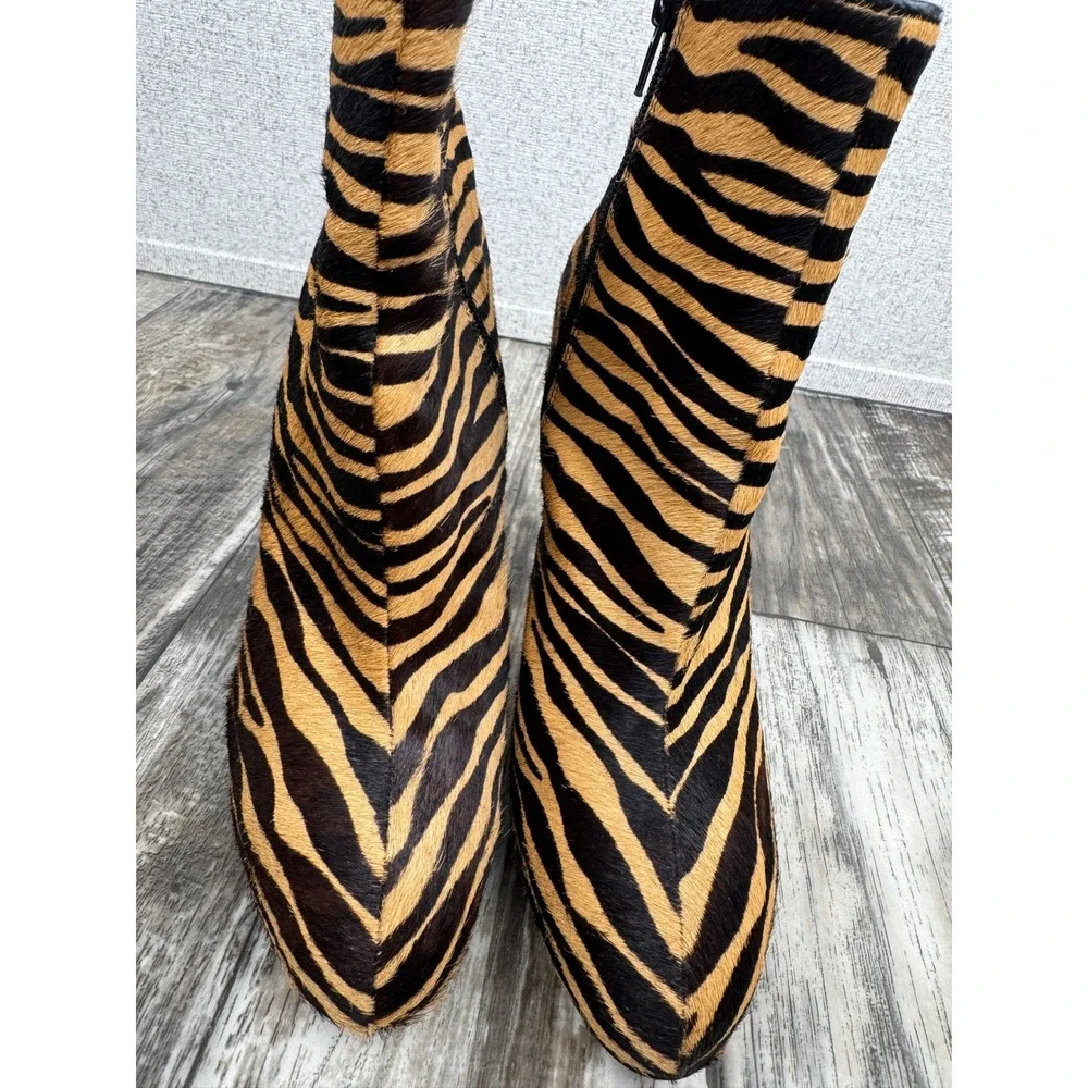 Wittner Zebra Print Calf Hair Ankle Boots Stiletto Platform 39/8.5‎ Animal Print